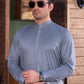 Grey Cotton Men's Kameez Shalwar With Design Mandarin