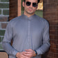 Grey Cotton Men's Kameez Shalwar With Design Mandarin