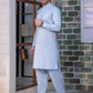 Light Blue Men’s Designer Shalwar Kameez with Minimalist Stitched Ban