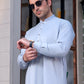 Light Blue Men’s Designer Shalwar Kameez with Minimalist Stitched Ban