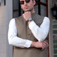 Premium Olive Green Suiting Waistcoat for Men with one welt chest pocket on the left side and two side bone (jetted) pockets - Classic Fit Mandarin style