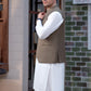 Premium Olive Green Suiting Waistcoat for Men with one welt chest pocket on the left side and two side bone (jetted) pockets - Classic Fit Mandarin style