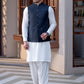 Premium Navy Blue Suiting Waistcoat for Menwith one welt chest pocket on the left side and two side bone (jetted) pockets - Classic Fit Mandarin style