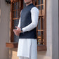 Premium Navy Blue Suiting Waistcoat for Menwith one welt chest pocket on the left side and two side bone (jetted) pockets - Classic Fit Mandarin style