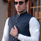 Premium Navy Blue Suiting Waistcoat for Menwith one welt chest pocket on the left side and two side bone (jetted) pockets - Classic Fit Mandarin style