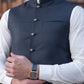 Premium Navy Blue Suiting Waistcoat for Menwith one welt chest pocket on the left side and two side bone (jetted) pockets - Classic Fit Mandarin style