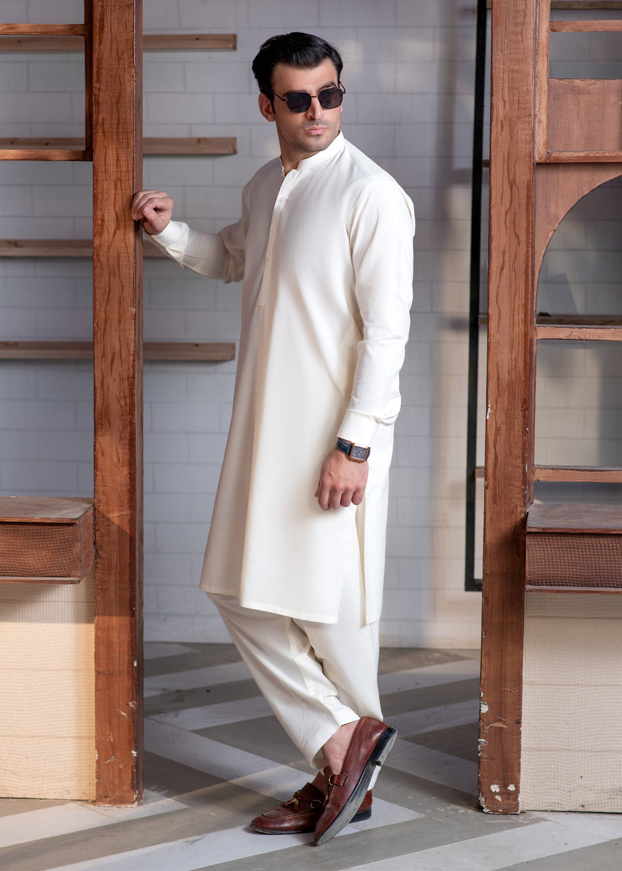 Cream Booski Plain - kameez Shalwar - Men