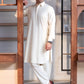 Cream Booski  Collar Plain - Kameez Shalwar - Men