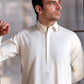 Cream Booski  Collar Plain - Kameez Shalwar - Men