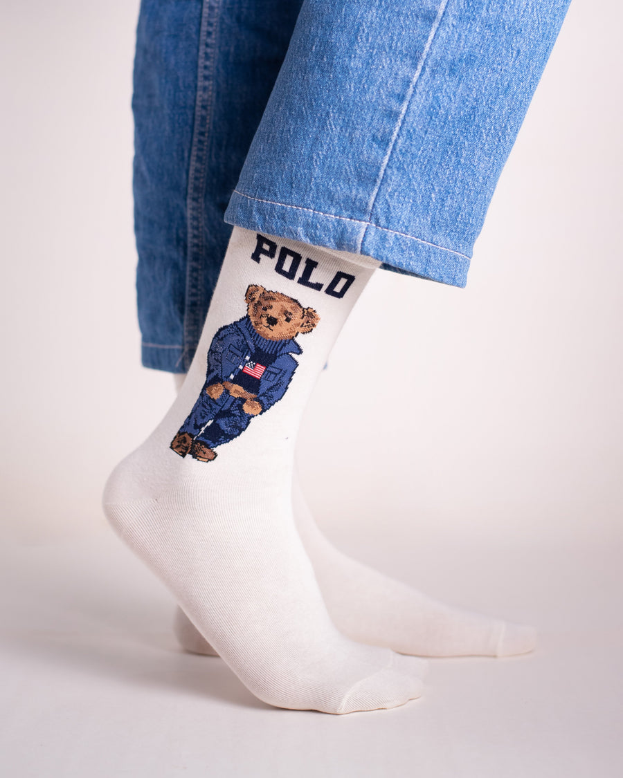 White PL Bear Funky Socks SN36