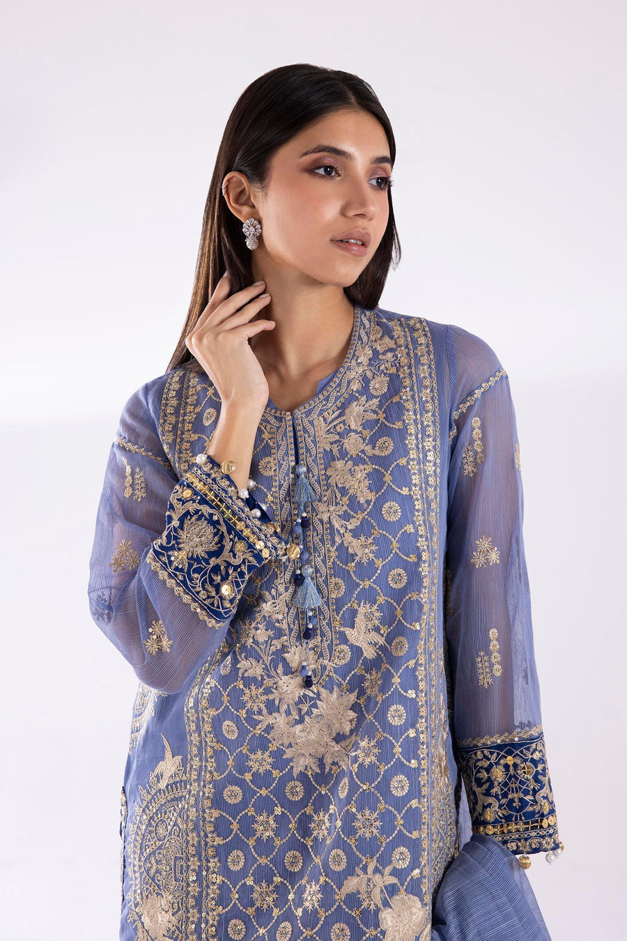 Stitched Signature Embroidered Cotton Net Suit