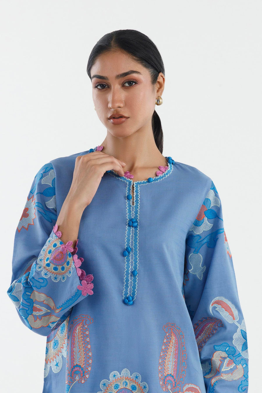 Stitched Embroidered Cotton Khaddar Shirt+ Shalwar