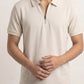 Off White Basic Zipper Polo - Smart Fit- Men