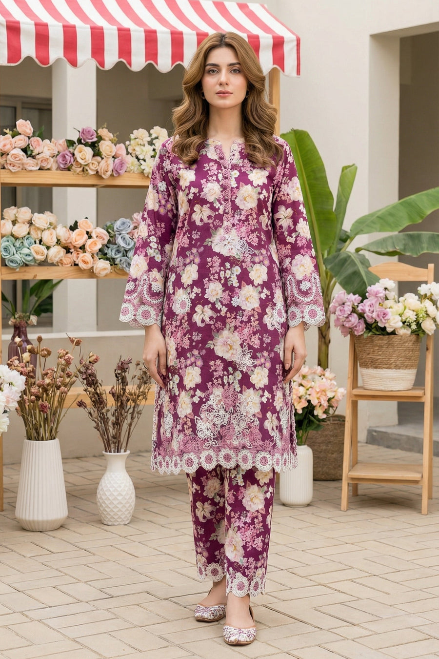 02 Piece Ready to wear  Printed Embroidered Shirt & Trouser