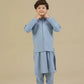 Sapphire Blue Kurta Trouser with Blended Waistcoat - Kids