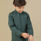 Bottle Green Kurta Trouser with Blended Waistcoat - Kids