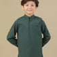 Bottle Green Kurta Trouser with Blended Waistcoat - Kids
