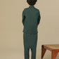 Bottle Green Kurta Trouser with Blended Waistcoat - Kids