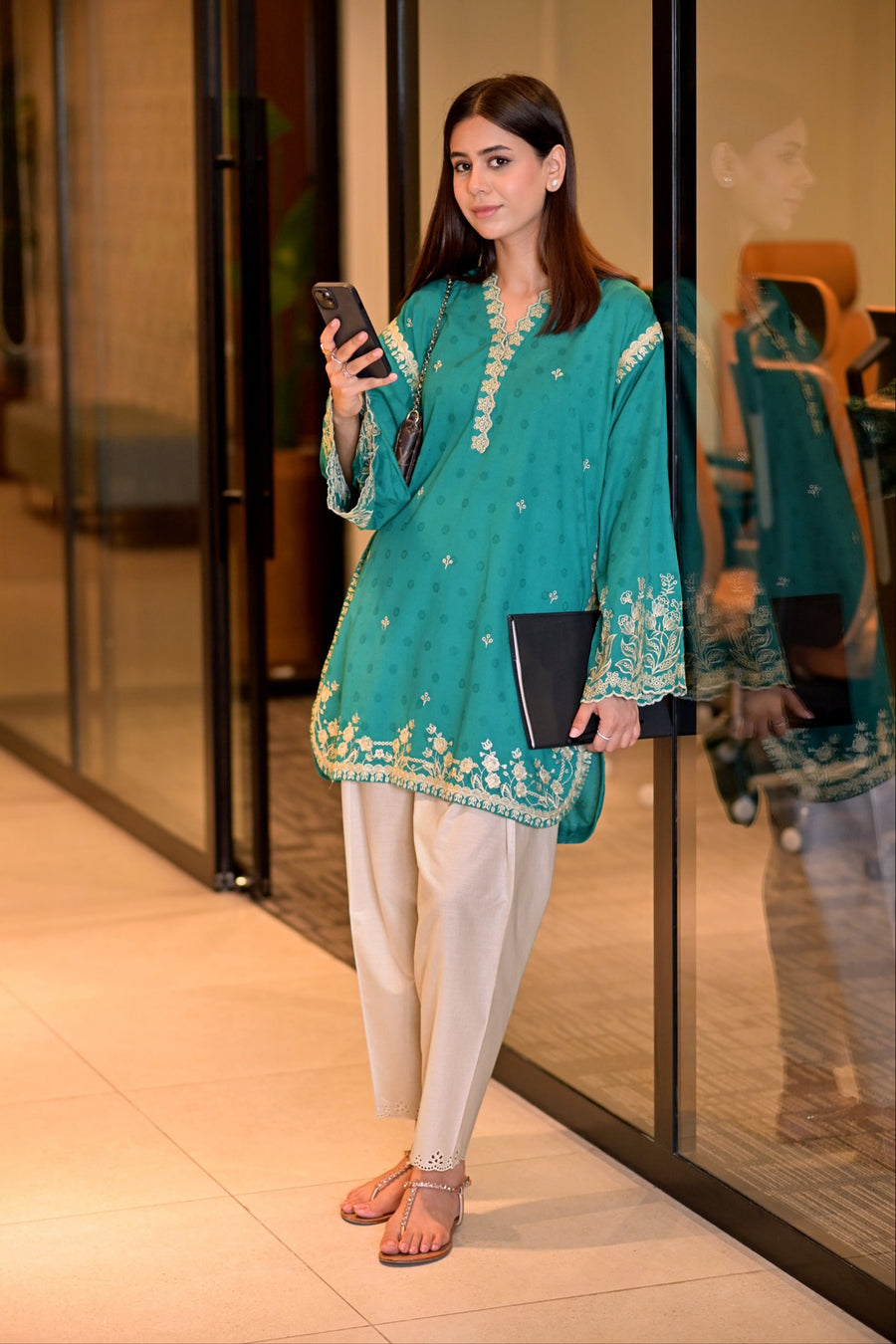 01 Piece Ready to wear  Embroidered  Cotton Jacquard Shirt