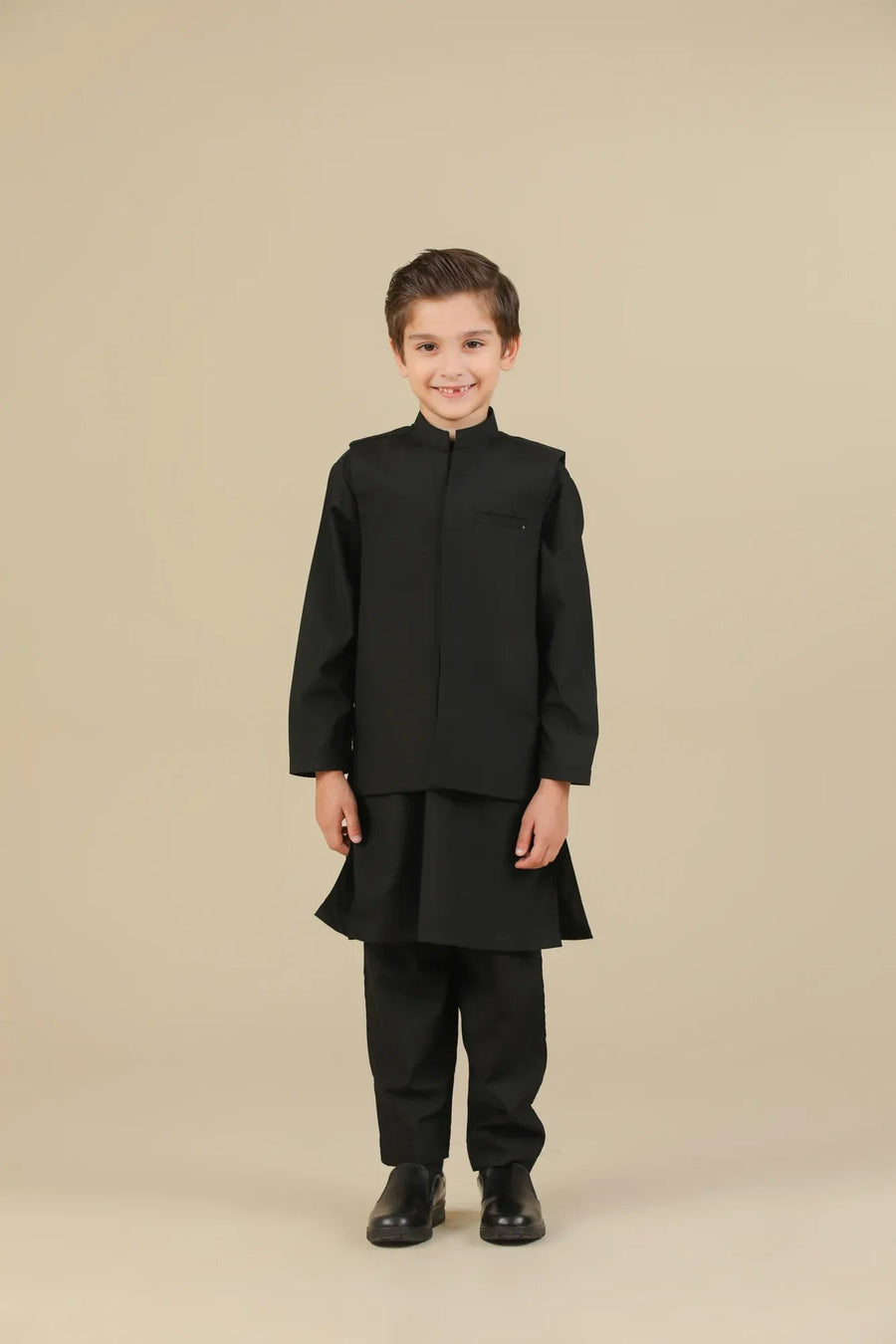 Midnight Black Kurta Trouser with Blended Waistcoat - Kids