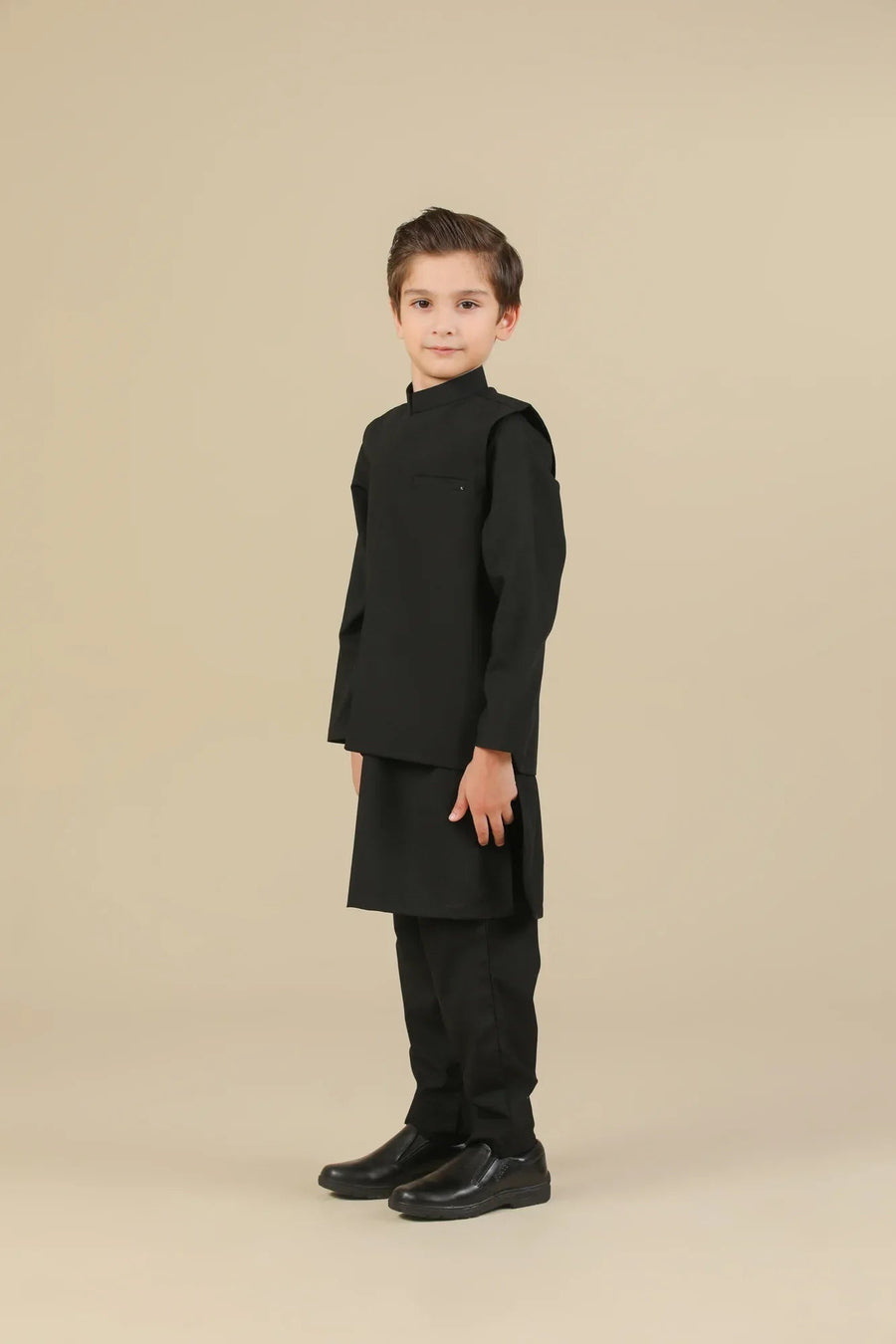 Midnight Black Kurta Trouser with Blended Waistcoat - Kids