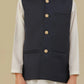 Off White Kurta Trouser with Blue Suiting Waistcoat - Straight Cut - Kids