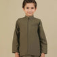 Olive Green Kurta Trouser with Blended Waistcoat - Kids
