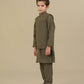 Olive Green Kurta Trouser with Blended Waistcoat - Kids