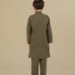Olive Green Kurta Trouser with Blended Waistcoat - Kids