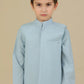 Sky Blue Kurta Trouser with Blended Waistcoat - Kids