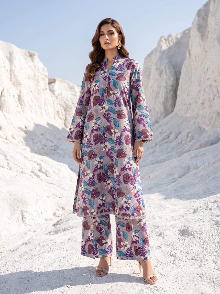 02 Piece Unstitched Printed Lawn