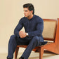 Feroz - Dark Blue Raw Silk Embroidered Kurta Trouser - Men