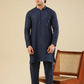 Feroz - Dark Blue Raw Silk Embroidered Kurta Trouser - Men