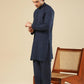 Feroz - Dark Blue Raw Silk Embroidered Kurta Trouser - Men