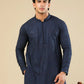 Feroz - Dark Blue Raw Silk Embroidered Kurta Trouser - Men