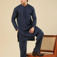 Feroz - Dark Blue Raw Silk Embroidered Kurta Trouser - Men