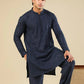 Feroz - Dark Blue Raw Silk Embroidered Kurta Trouser - Men
