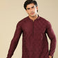 Miras - Maroon Raw Silk Embroidered Kurta Trouser - Men