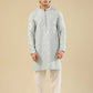 Abroo - Ice Blue Raw Silk Embroidered Kurta Trouser - Men