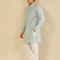 Abroo - Ice Blue Raw Silk Embroidered Kurta Trouser - Men