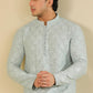 Abroo - Ice Blue Raw Silk Embroidered Kurta Trouser - Men