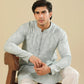 Abroo - Ice Blue Raw Silk Embroidered Kurta Trouser - Men
