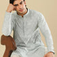 Abroo - Ice Blue Raw Silk Embroidered Kurta Trouser - Men