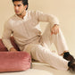 Tabir - Beige Raw Silk Embroidered Kurta Trouser - Men