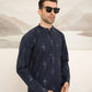 Navy Blue Cotton Embroidered Kurta Trouser - Men