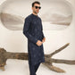 Navy Blue Cotton Embroidered Kurta Trouser - Men