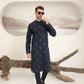 Navy Blue Cotton Embroidered Kurta Trouser - Men