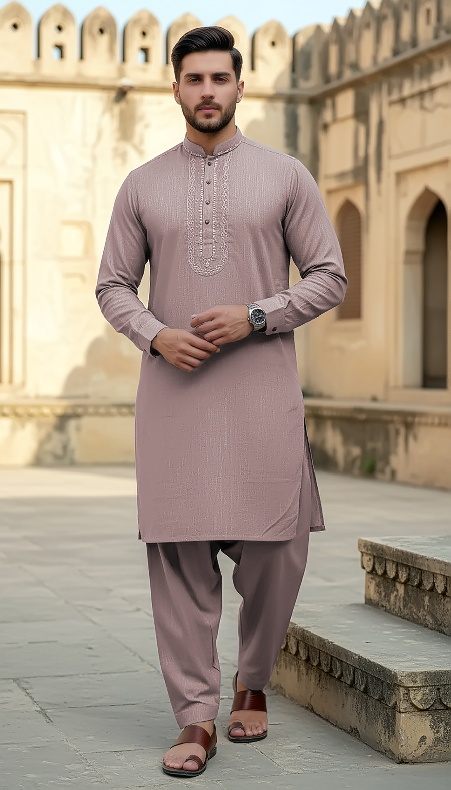 02 Piece Ready to wear Mens Embroidered Shalwar & Kameez
