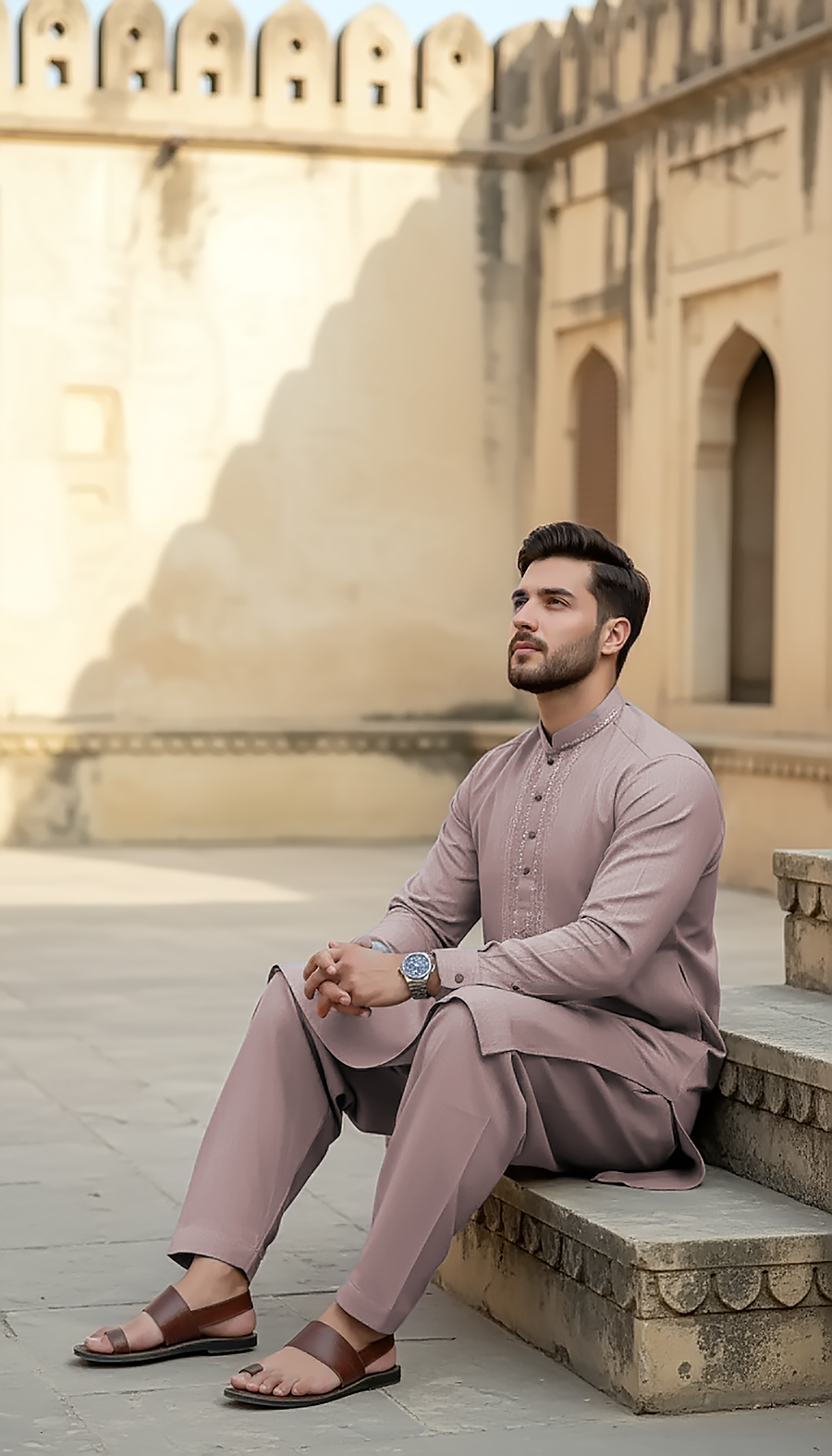 02 Piece Ready to wear Mens Embroidered Shalwar & Kameez