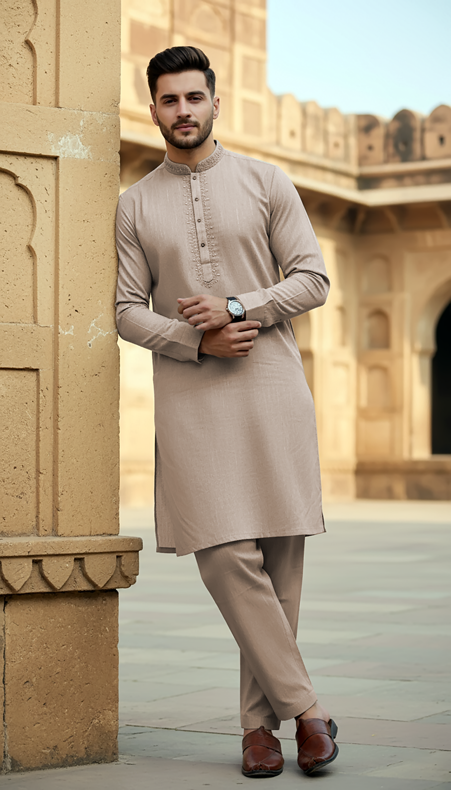 02 Piece Ready to wear Mens Embroidered Shalwar & Kameez